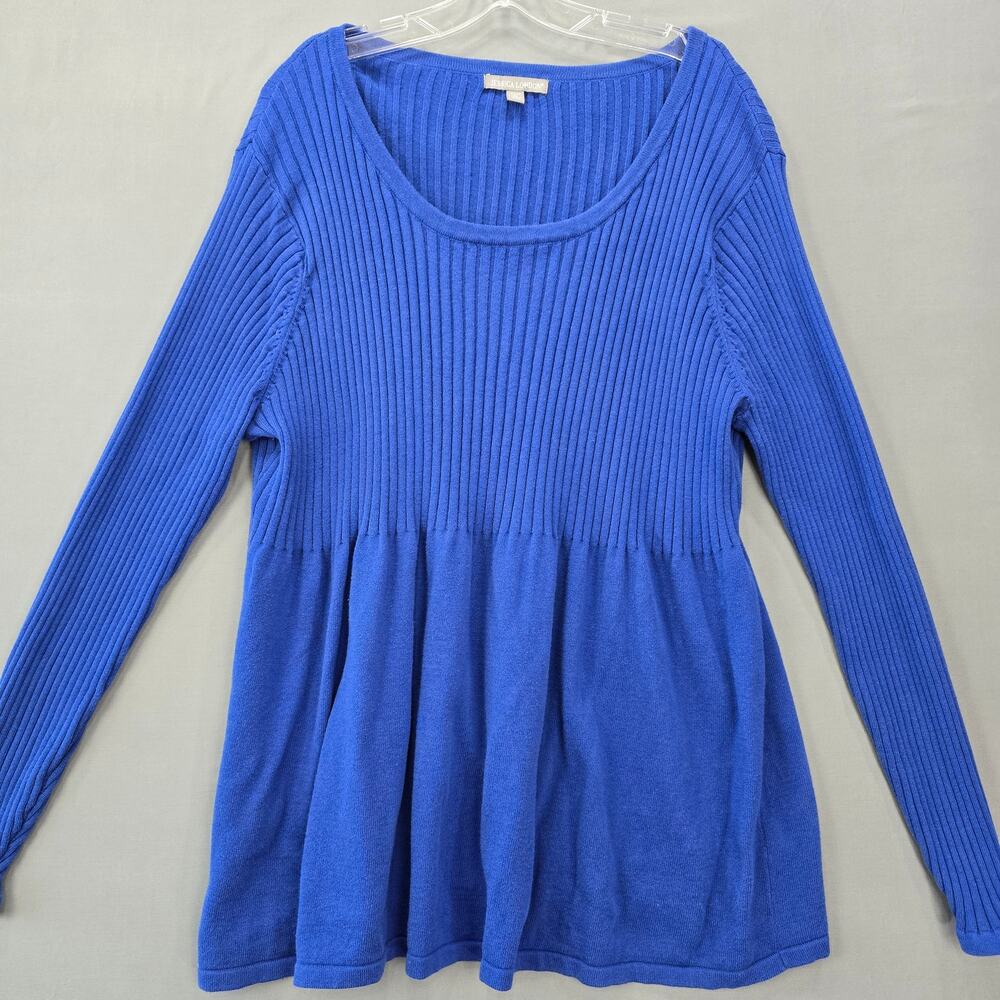 Jessica Landon Blue Knit Sweater Pleated Tunic Long Sleeves Scoop Neck Womens 1X